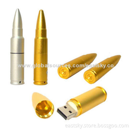 Bullet shape USB flash drive, wholesale/stainless bullet w/ 64MB to 32GB capacity/available in gold